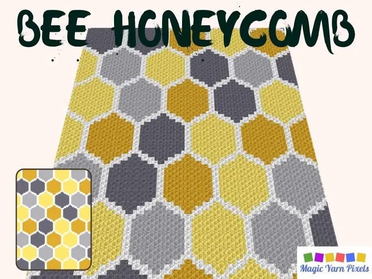 BLOG PREVIEW POSTER - Bee Honeycomb C2C Graph & Pattern by Magic Yarn Pixels