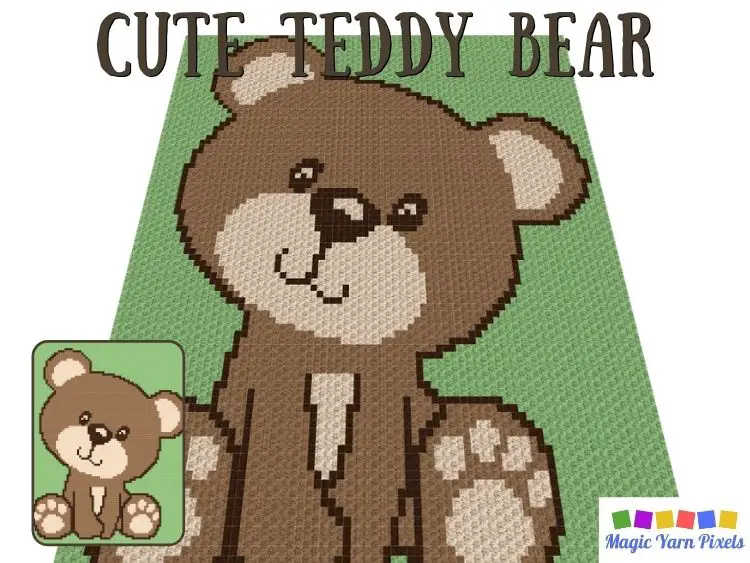 BLOG PREVIEW POSTER - Cute Teddy Bear C2C Graph by Magic Yarn Pixels