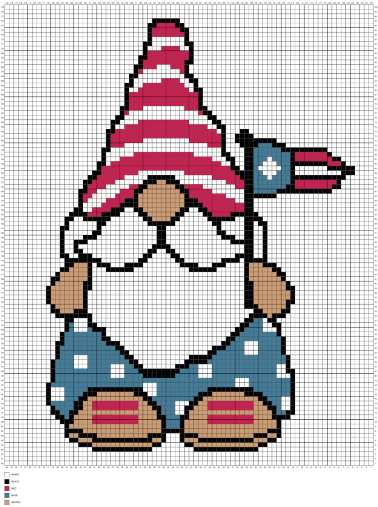 Patriotic Gnome 4Th Of July C2C Crochet - Magic Yarn Pixels Single Page Graph