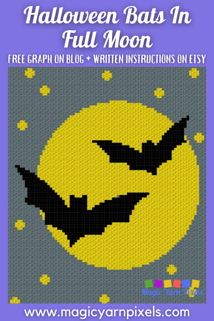 MAIN BLOG PIN - Halloween Bats In Full Moon Magic Yarn Pixels