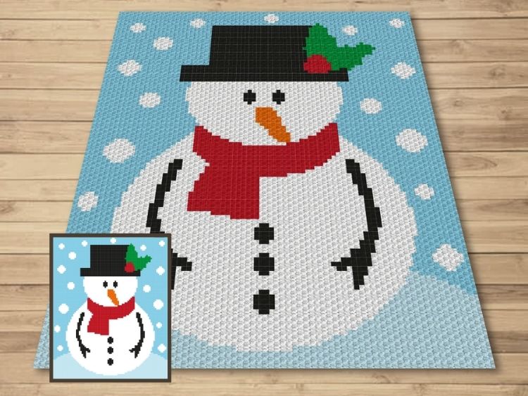 Christmas Snowman C2C Crochet Pattern &amp; Free Graph - Magic Yarn Pixels