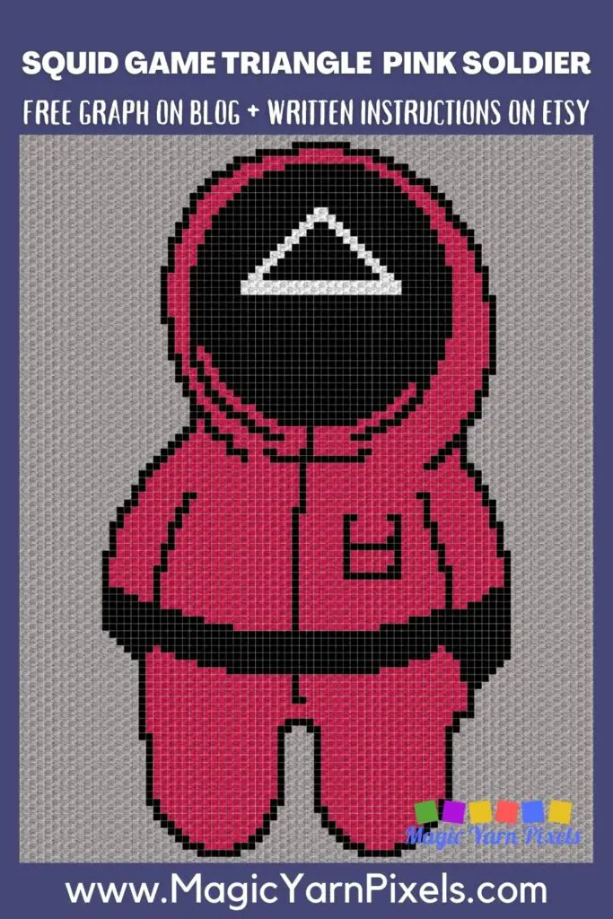 MAIN BLOG PIN - Squid Game Triangle Pink Soldier Magic Yarn Pixels