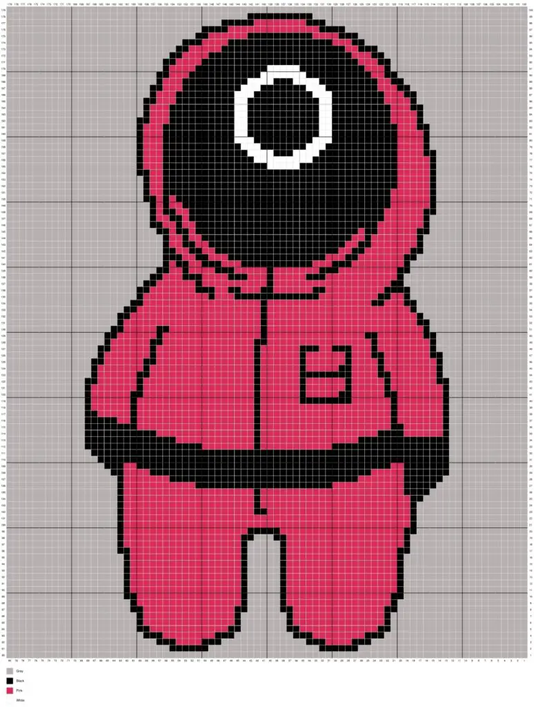 Squid Game Circle Pink Worker by Magic Yarn Pixels - WITH GRID AND LEGEND