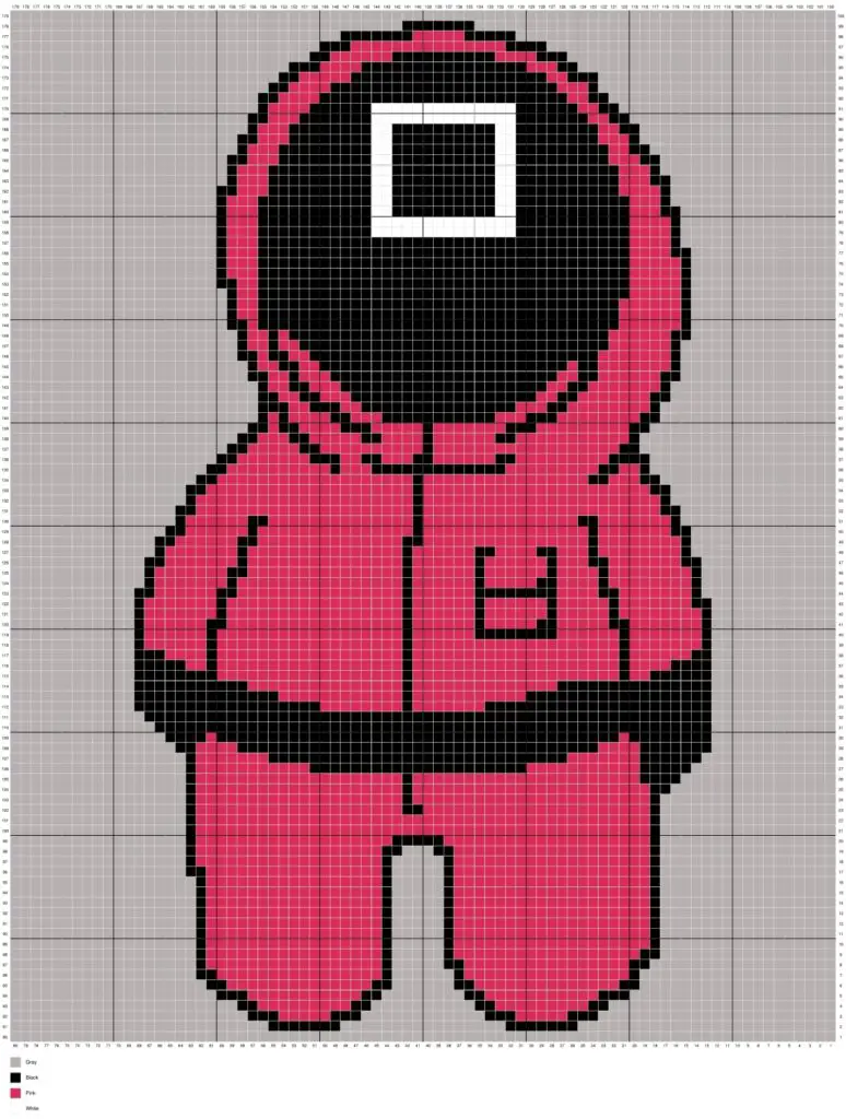 Squid Game Square Pink Boss by Magic Yarn Pixels - WITH GRID AND LEGEND