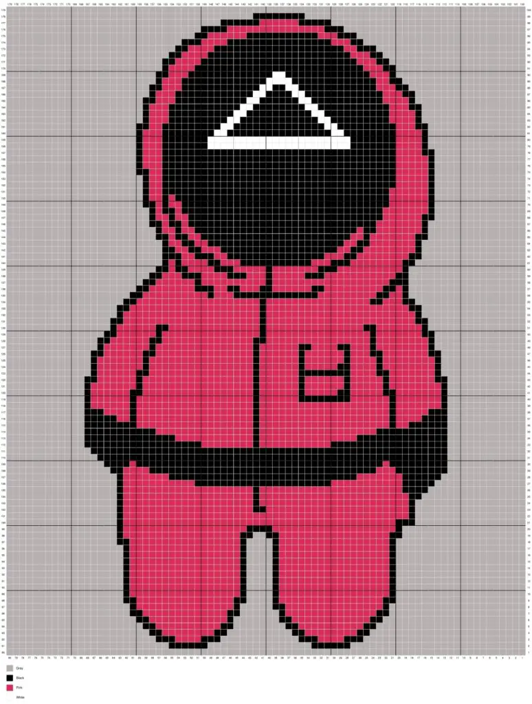 Squid Game Triangle Pink Soldier by Magic Yarn Pixels - WITH GRID AND LEGEND