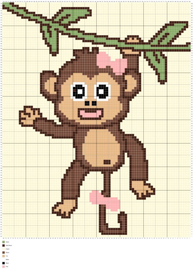Cute Baby Monkey Girl C2C Crochet Pattern & Free Graph - Magic Yarn Pixels
