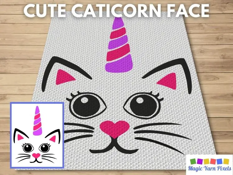 Cute Caticorn Face C2C Crochet Pattern & Free Graph