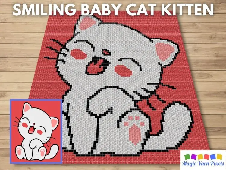 Smiling Baby Cat Kitten C2C Crochet Pattern & Free Graph