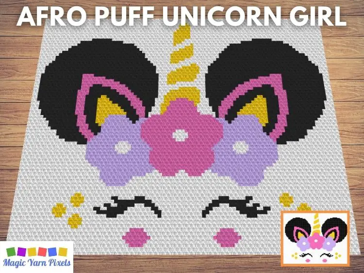 Afro Puff Unicorn Girl C2C Crochet Pattern & Free Graph
