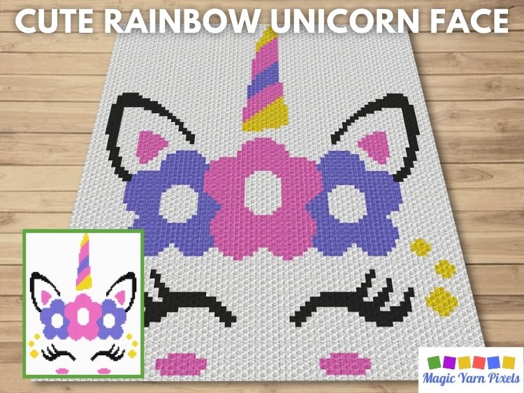 Cute Rainbow Unicorn Face C2C Crochet Pattern & Free Graph