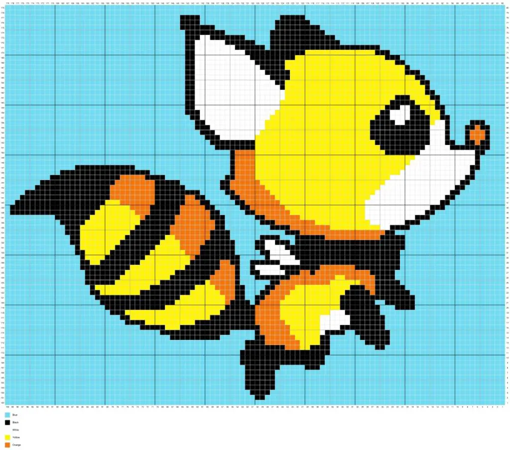 Flying Fox Bee by Magic Yarn Pixels - WITH GRID AND LEGEND