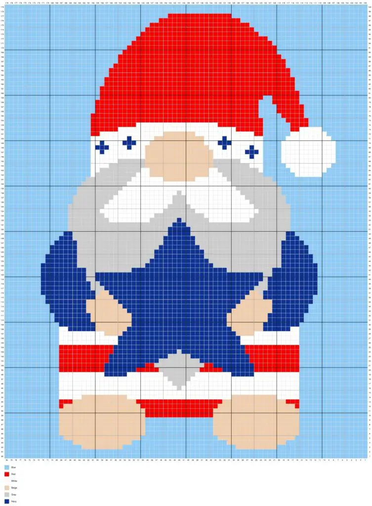 Patriotic Gnome Star by Magic Yarn Pixels - WITH GRID AND LEGEND