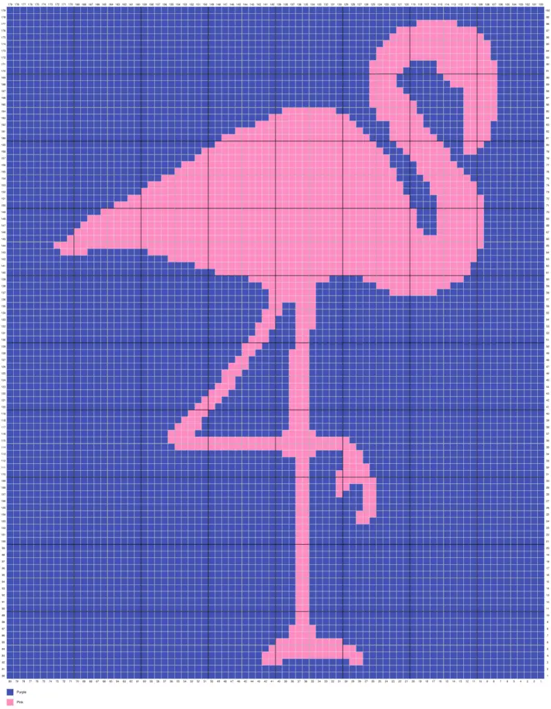 Pink Flamingo Outline by Magic Yarn Pixels - WITH GRID AND LEGEND