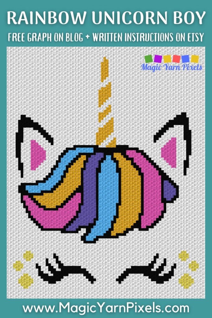 MAIN BLOG PIN - Rainbow Unicorn Boy Magic Yarn Pixels