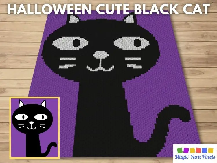 Halloween Cute Black Cat C2C Crochet Pattern & Free Graph