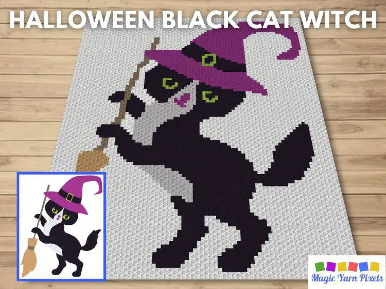 Halloween Black Cat Witch C2C Crochet Pattern & Free Graph