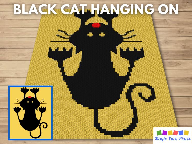 Black Cat Hanging On C2C Crochet Pattern & Free Graph