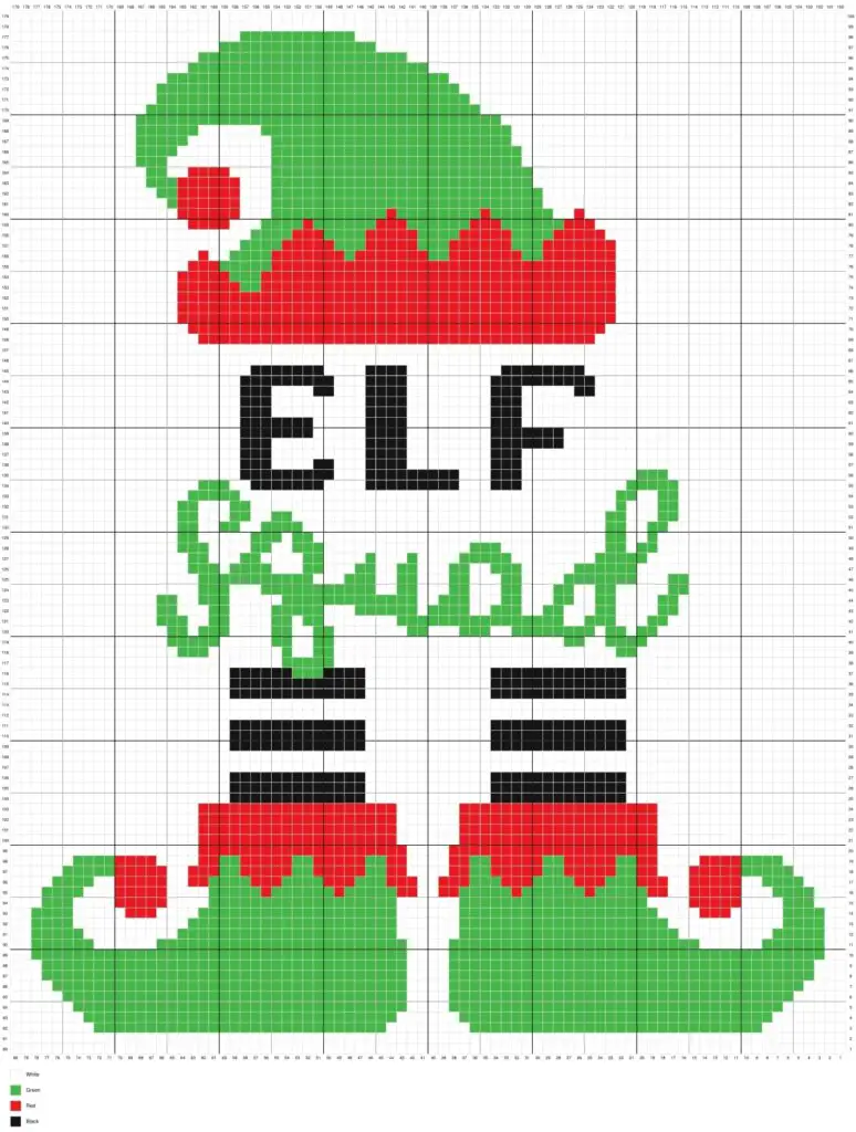 Christmas Elf Squad by Magic Yarn Pixels - WITH GRID AND LEGEND