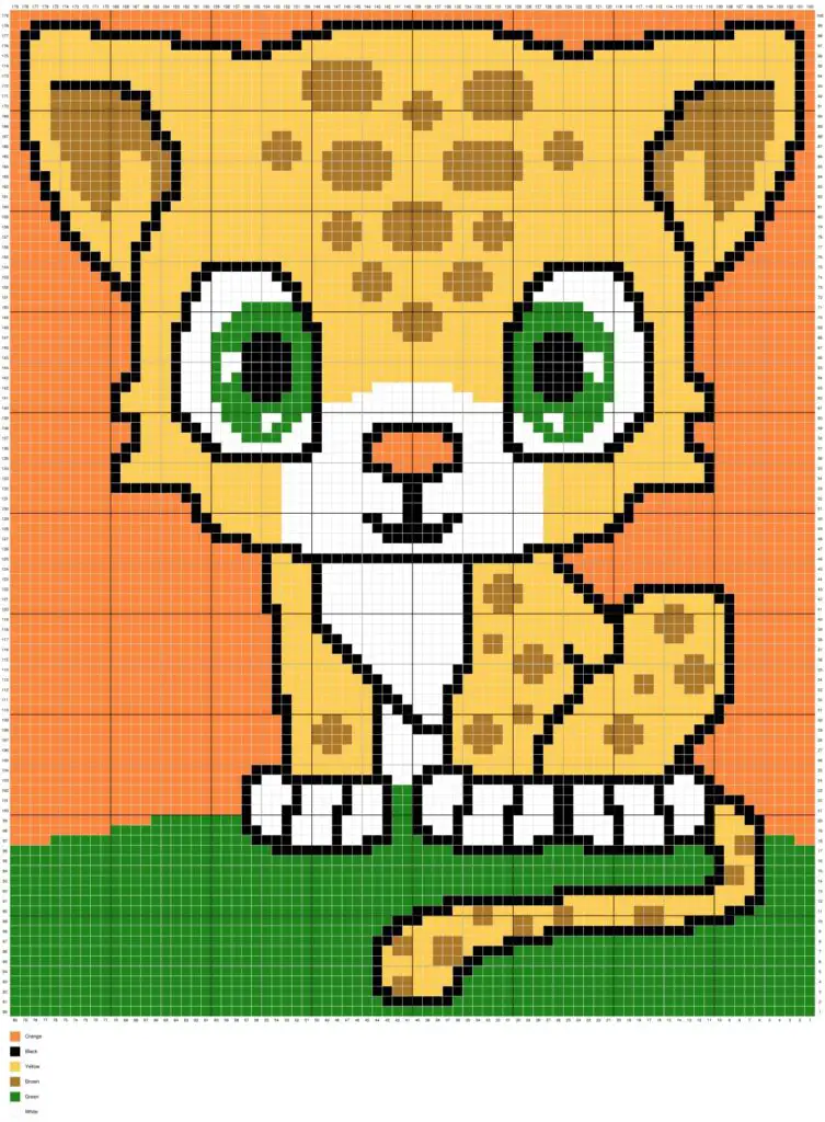 Cute Baby Leopard by Magic Yarn Pixels - WITH GRID AND LEGEND