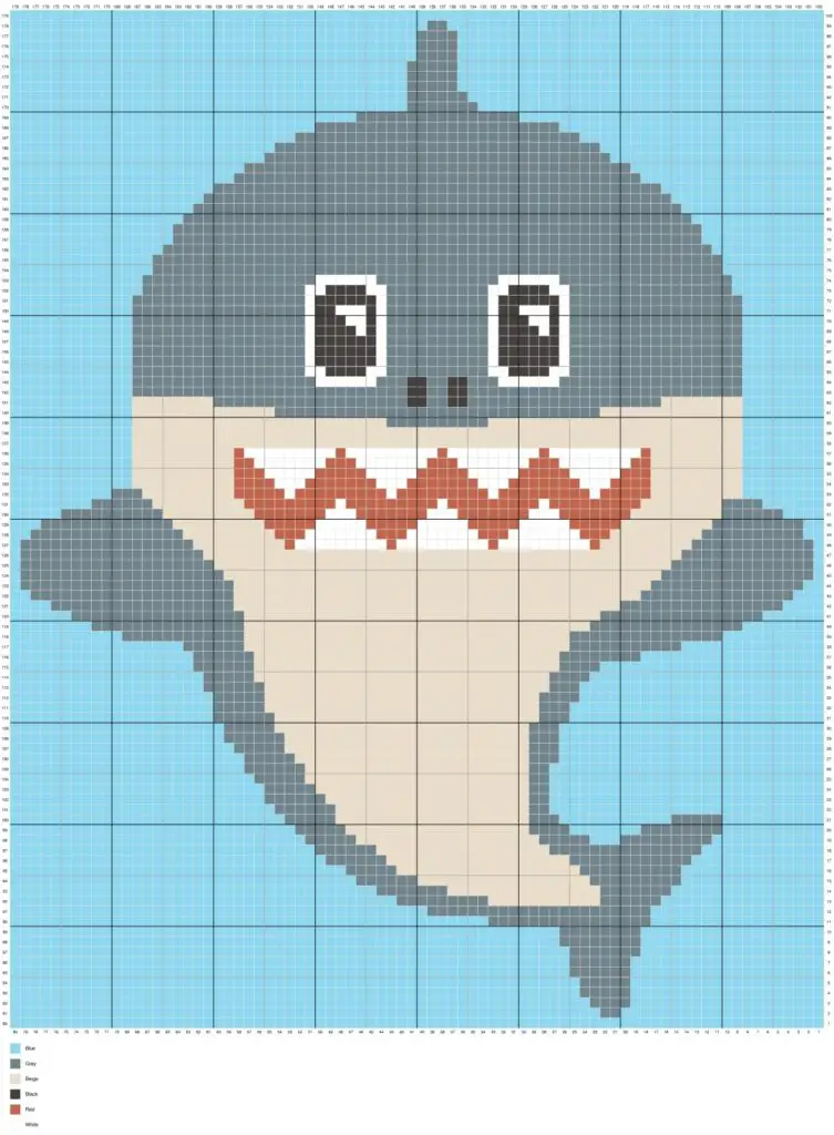 Cute Baby Shark by Magic Yarn Pixels - WITH GRID AND LEGEND