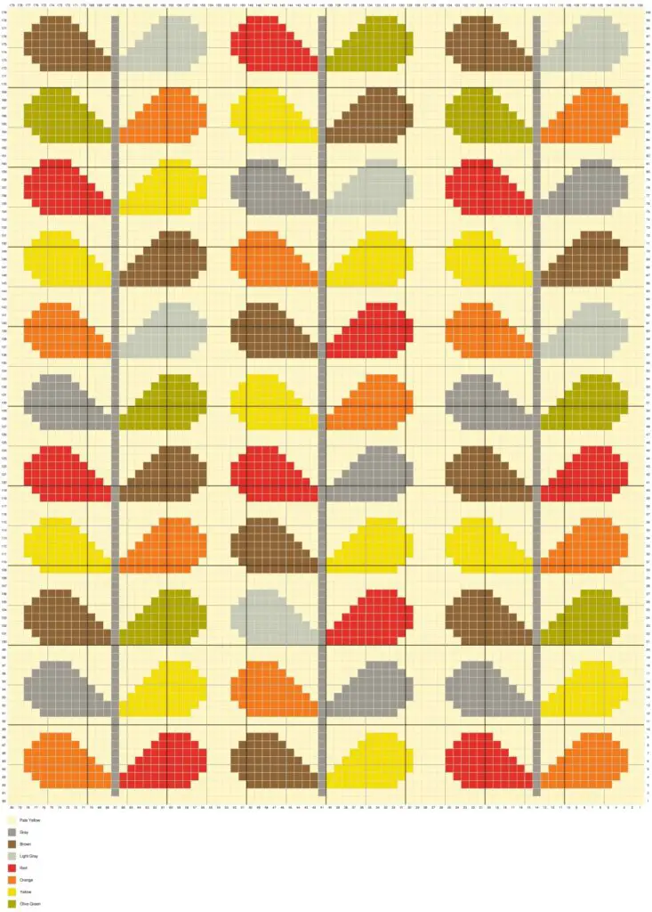 Retro Floral Leaf Pattern by Magic Yarn Pixels - WITH GRID AND LEGEND