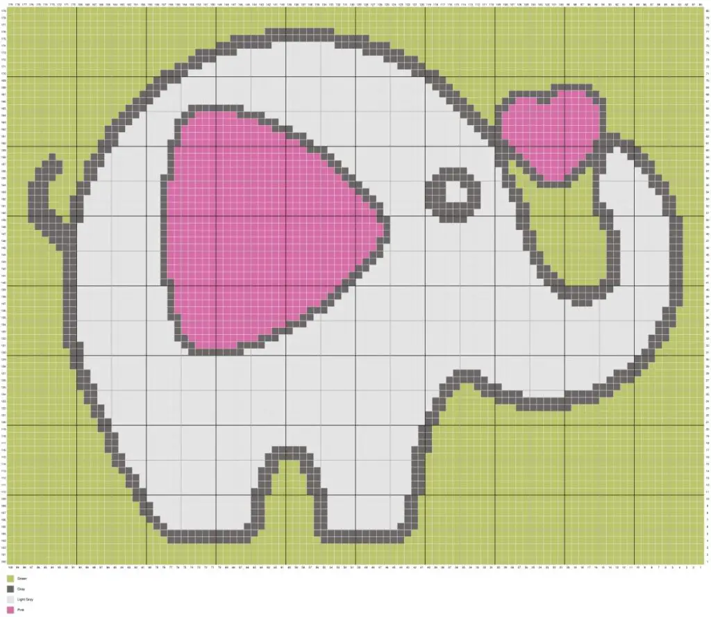 Elephant Love by Magic Yarn Pixels - WITH GRID AND LEGEND