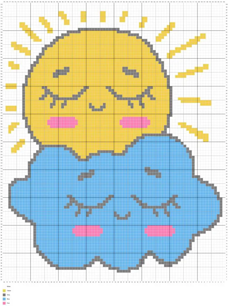 Sunny Cloudy Day by Magic Yarn Pixels - WITH GRID AND LEGEND