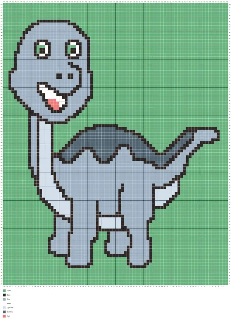 Happy Baby Dino by Magic Yarn Pixels - WITH GRID AND LEGEND