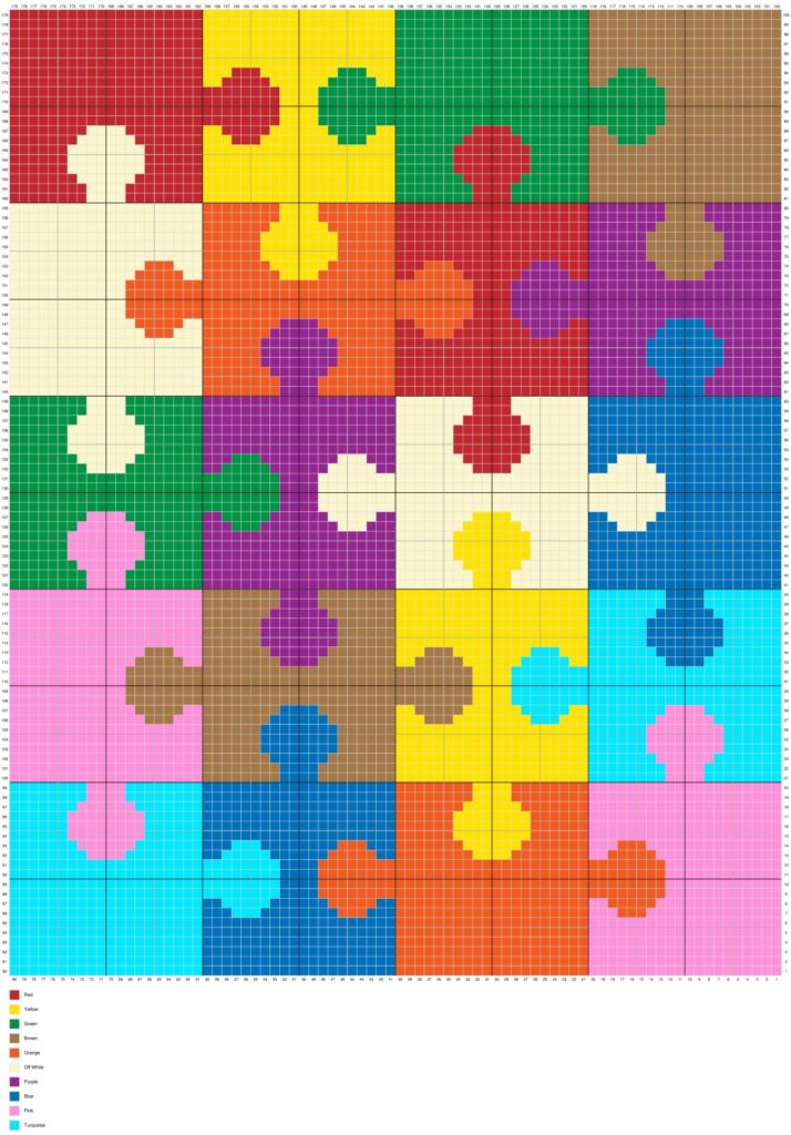 Jigsaw Puzzle Pattern by Magic Yarn Pixels - WITH GRID AND LEGEND