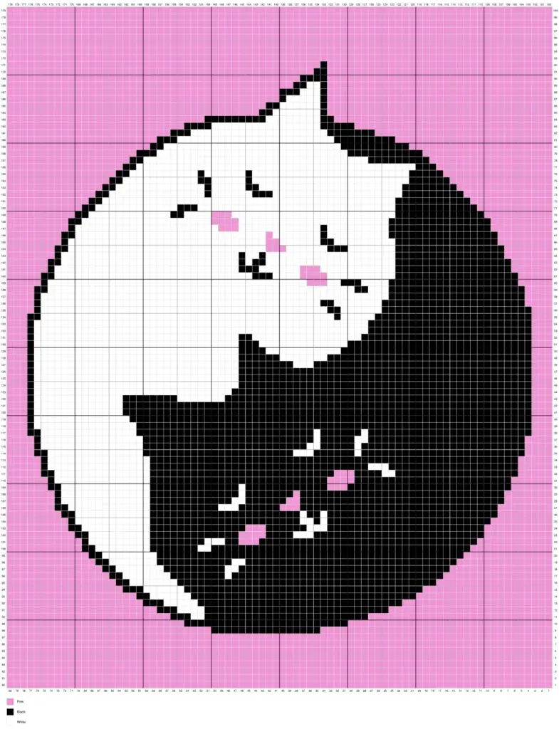 Yin Yang Cats by Magic Yarn Pixels - WITH GRID AND LEGEND