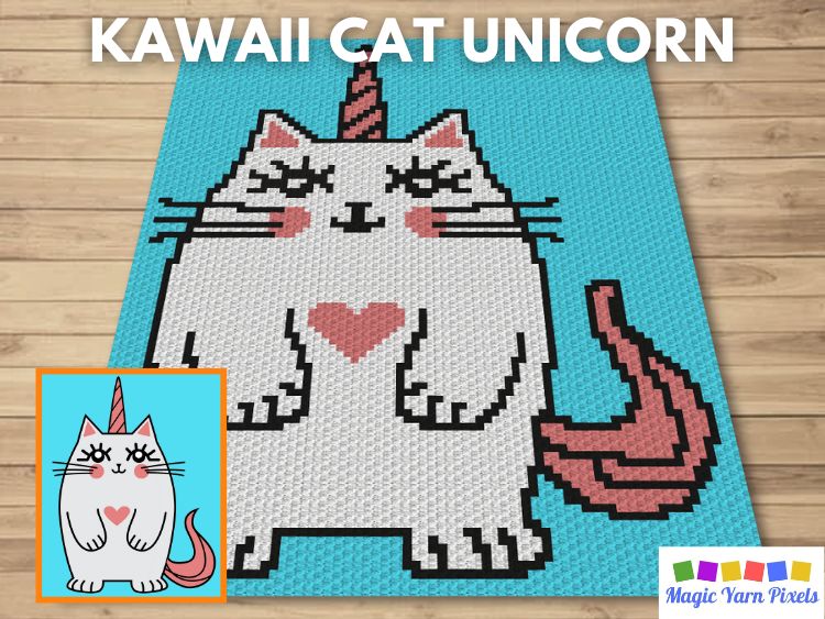 Kawaii Cat Unicorn C2C Crochet Pattern & Free Graph