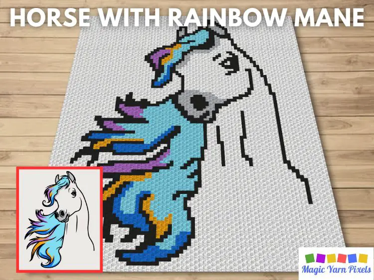 BLOG PREVIEW POSTER - Horse With Rainbow Mane - Magic Yarn Pixels