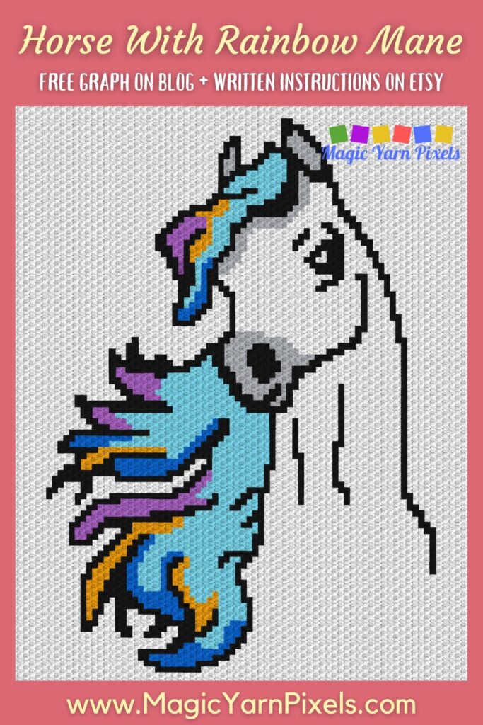 MAIN BLOG PIN - Horse With Rainbow Mane - Magic Yarn Pixels