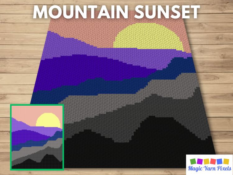 BLOG PREVIEW POSTER - Mountain Sunset - Magic Yarn Pixels