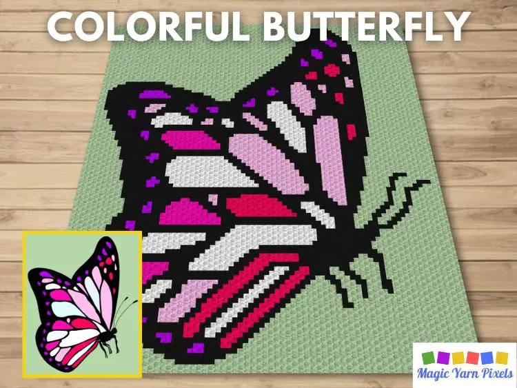 BLOG PREVIEW POSTER - Colorful Butterfly - Magic Yarn Pixels