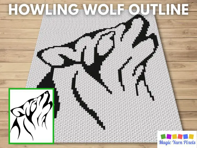 BLOG PREVIEW POSTER - Howling Wolf Outline - Magic Yarn Pixels