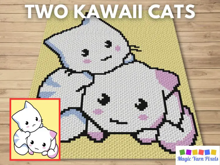 Two Kawaii Cats C2C Crochet Pattern & Free Graph
