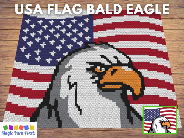 BLOG PREVIEW POSTER - USA Flag Bald Eagle - Magic Yarn Pixels