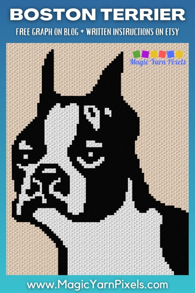 MAIN BLOG PIN - Boston Terrier - Magic Yarn Pixels
