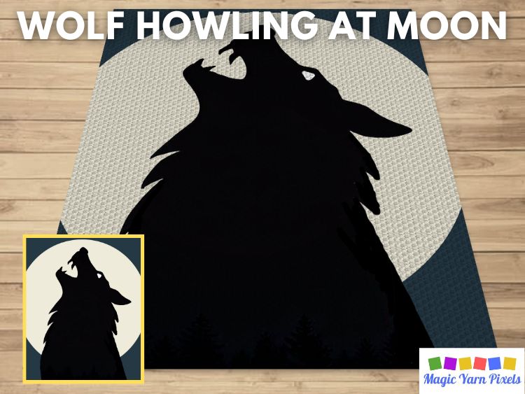 BLOG PREVIEW POSTER - Wolf Howling At Moon - Magic Yarn Pixels