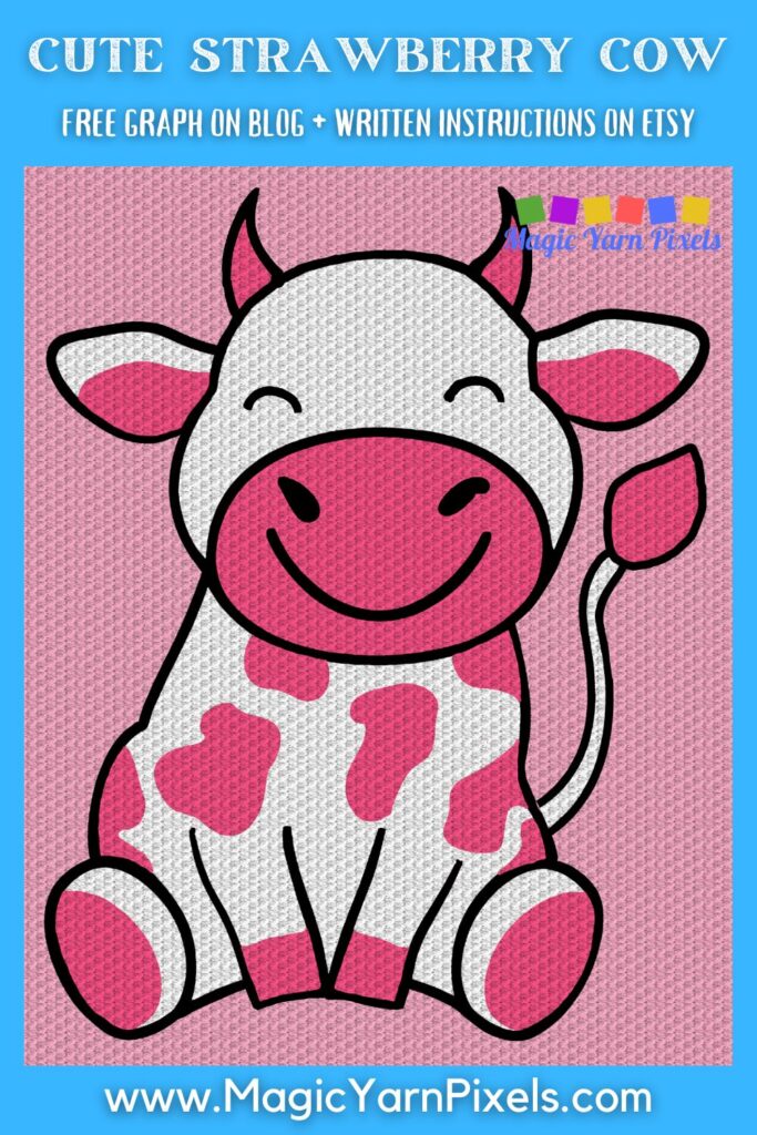 MAIN BLOG PIN - Cute Strawberry Cow - Magic Yarn Pixels