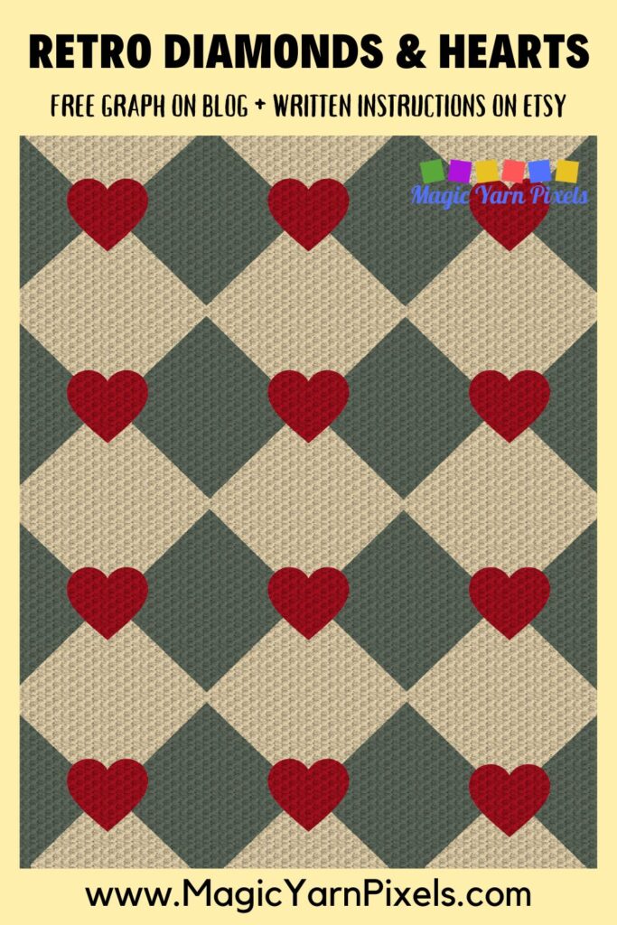 MAIN BLOG PIN - Retro Diamonds & Hearts - Magic Yarn Pixels