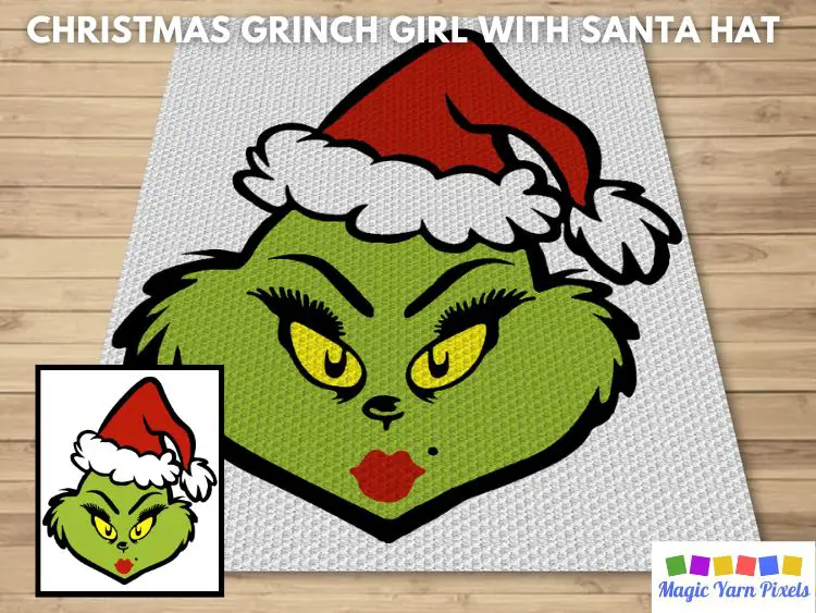 BLOG PREVIEW POSTER - Christmas Grinch Girl With Santa Hat - Magic Yarn Pixels