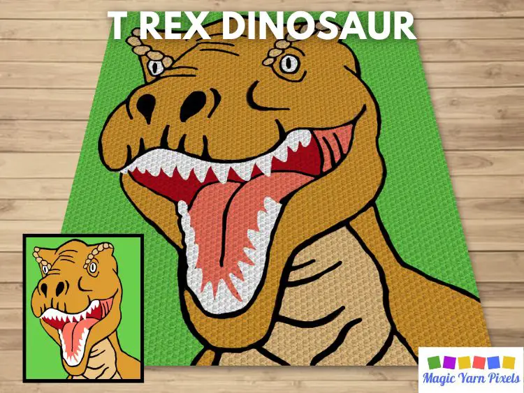 BLOG PREVIEW POSTER - T Rex Dinosaur - Magic Yarn Pixels