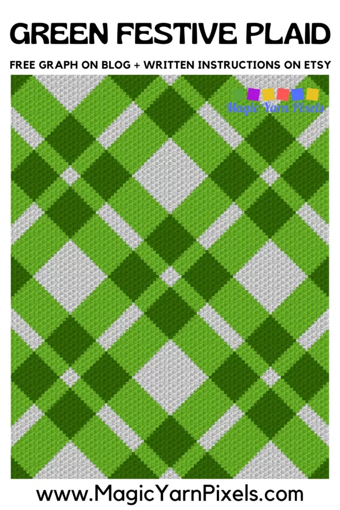 FREE IMAGE PIN 2 - Green Festive Plaid Free C2C Graph Blanket Pattern on Magic Yarn Pixels