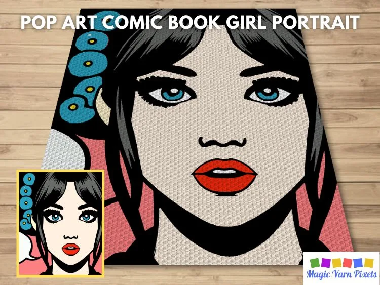 BLOG PREVIEW POSTER - Pop Art Comic Book Girl Portrait - Magic Yarn Pixels
