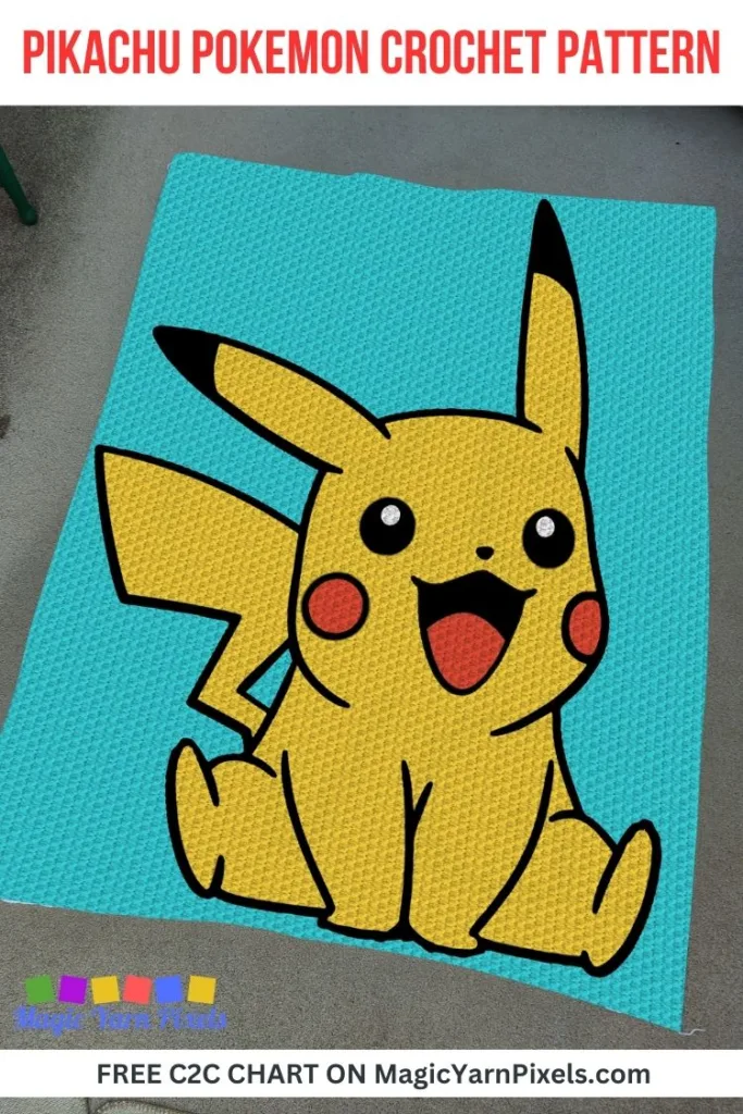 FREE IMAGE PIN 1 - Pikachu Pokemon Crochet Pattern - Free C2C Chart -Magic Yarn Pixels