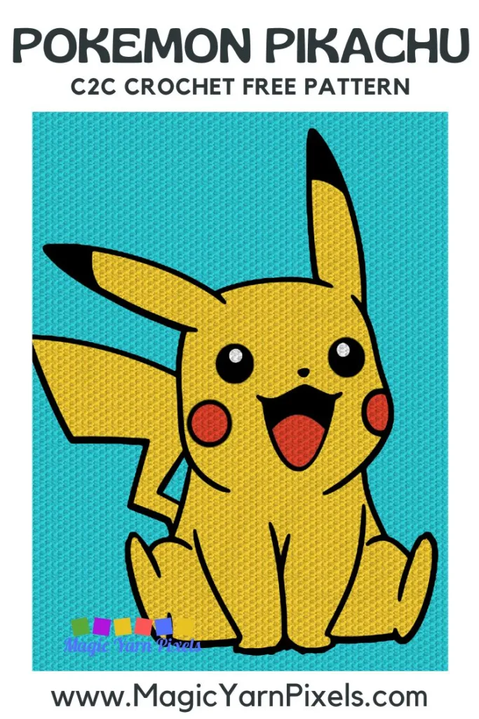 FREE IMAGE PIN 2 - Pokemon Pikachu C2C Crochet Free Pattern - Magic Yarn Pixels