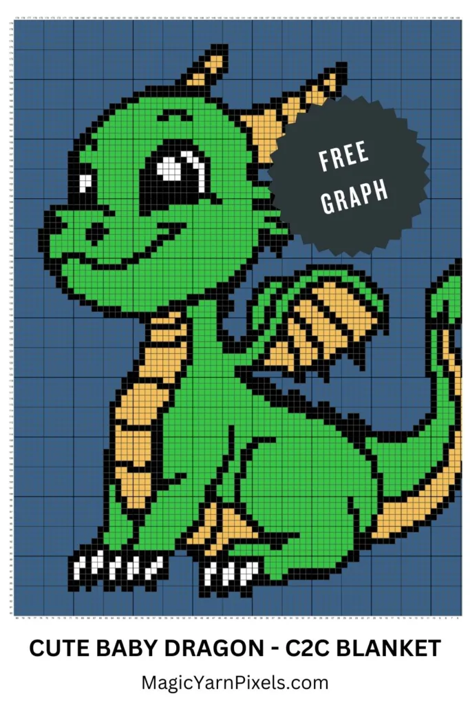 FREE IMAGE PIN 3 - Cute Baby Dragon C2C Blanket - Free Graph - Magic Yarn Pixels