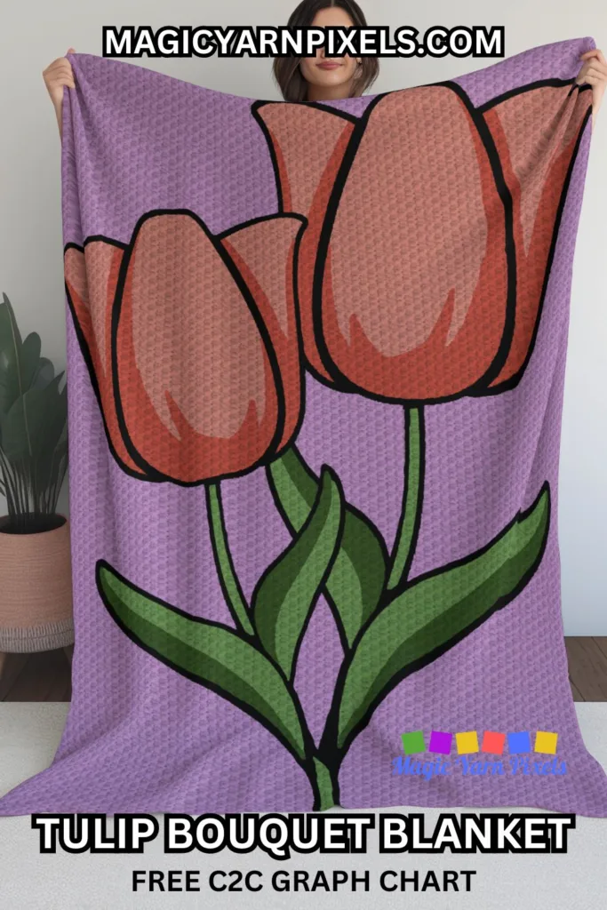 FREE IMAGE PIN 4 - Tulip Bouquet Blanket - Free C2C Graph Chart - Magic Yarn Pixels